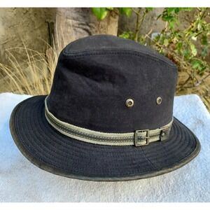 NWT Stetson Men's Brushed‎ Twill Safari Large Black Distressed Fedora # STW51